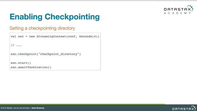 DS320.37 Spark Streaming: Checkpointing and Recovery | DataStax Enterprise Analytics смотреть онлайн