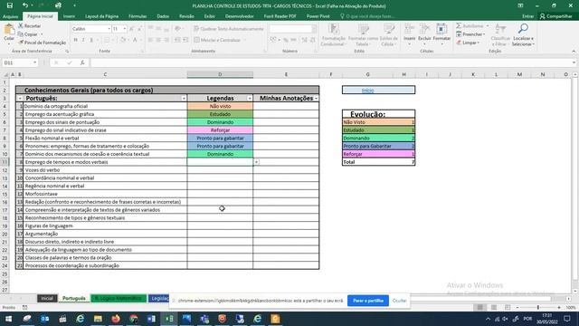 Planilha Controle De Estudos   Concurso TRT 4  Video Explicativo