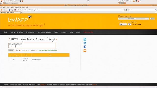 4 - BWAPP Tutorials - HTML Injection - Stored Blog