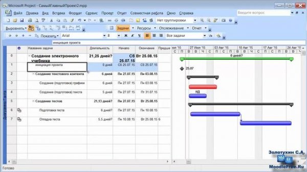 5. Вехи в Microsoft Project