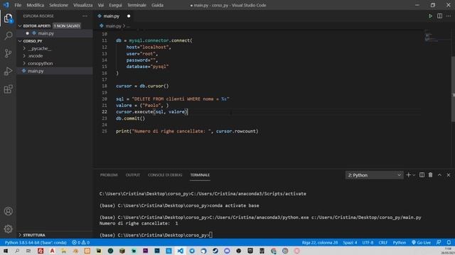 PYTHON/MYSQL Tutorial Italiano 06 - Eliminare i dati con DELETE смотреть онлайн