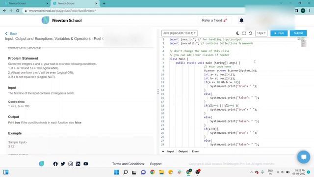Newton School Assignment Answer | Logical Operators | Newton School Assignment | Java Input Output смотреть онлайн