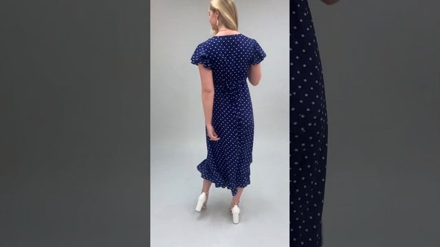 Navy Polka dot Frill Wrap Dress смотреть онлайн