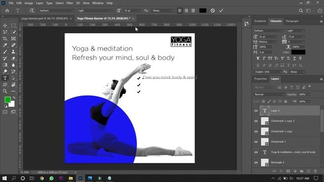 Yoga & Meditation Fitness Banner Design | Adobe Photoshop 2021 смотреть онлайн