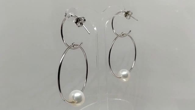 Серьги - пуссеты (кольца) с китайским жемчугом 10 мм смотреть онлайн