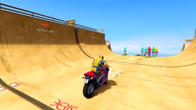 SPIDERMAN and Motorcycles with Rainbow Spider Obstacles Challenge - GTA 5 смотреть онлайн