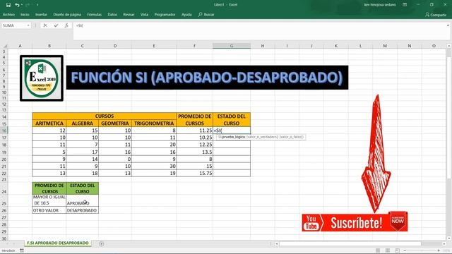 FUNCION SI EN EXCEL 2019 ( APROBADO- REPROBADO)- EJEMPLO BÁSICO DE LA FUNCION SI смотреть онлайн