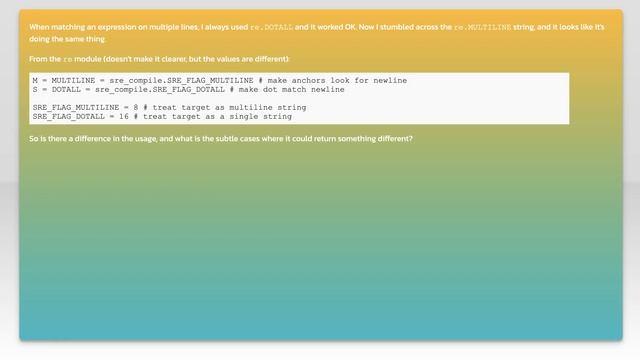 What's the difference between re.DOTALL and re.MULTILINE? смотреть онлайн