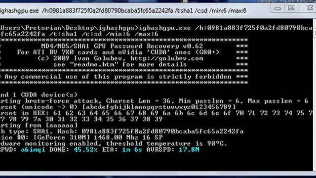 SHA1 BRUTEFORCE USING GPU CUDA