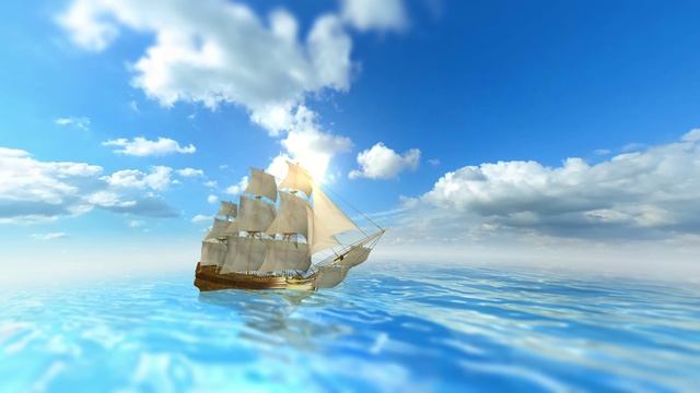 Футаж Море и Парусник. Небо, облака, кораблик смотреть онлайн