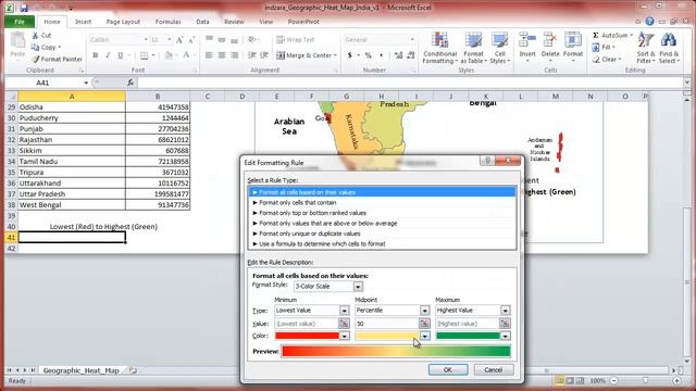 Geographic Heat Map (India) Excel Template - How to change colour gradient смотреть онлайн
