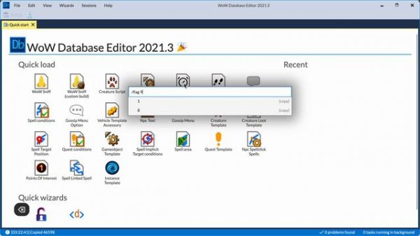 Quick Access feature in the WoW Database Editor