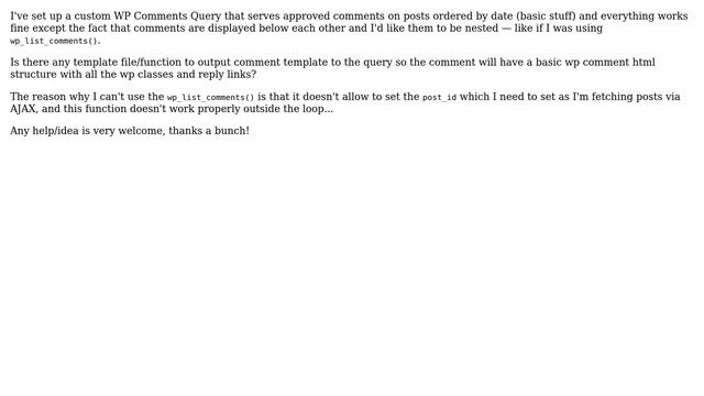 Wordpress: Custom WP Comments Query with Nested Comments Possible? (Hierarchy/Depth) смотреть онлайн