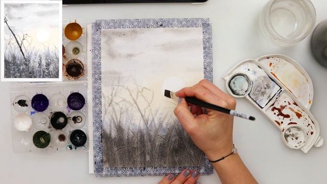 30 days of winter - winter sunset painting tutorial смотреть онлайн