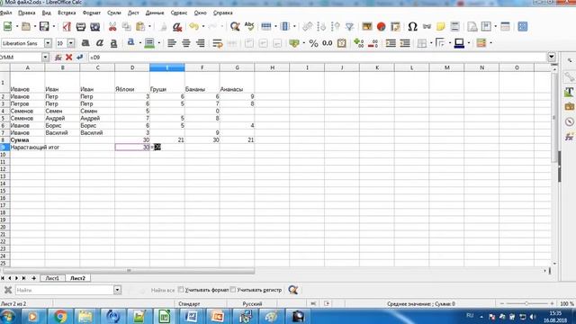 Libreoffice Calc. Нарастающий итог