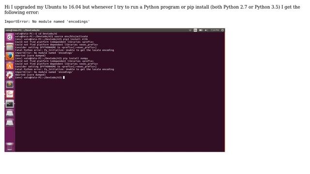 No module named 'encodings' after upgrading to 16.04 (2 Solutions!!) смотреть онлайн