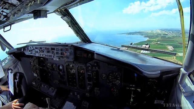 Boeing 737 Classic, Cockpit Landing In Paphos PFO/LCPH
