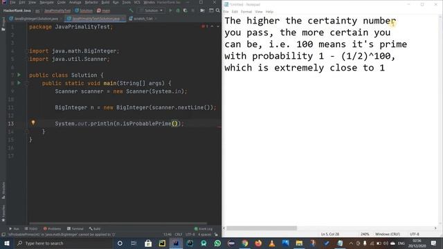 JAVA PRIMALITY TEST | HACKERRANK SOLUTION | JAVA BIGINTEGER CLASS смотреть онлайн