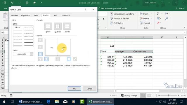 Microsoft Excel 2019: Cells Border and Shading смотреть онлайн