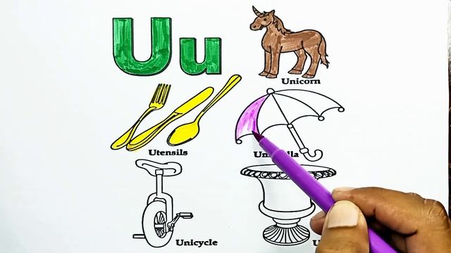 Coloring In Umbrella ☔, Unicorn ? Unicycle & Urn ⚱️| Coloring Drawing Tutorial For Kids смотреть онлайн