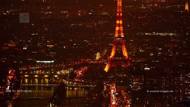 Aerial Footage by night: Paris with the river Seine, the Basilica of Montmartre and the Eiffel towe смотреть онлайн
