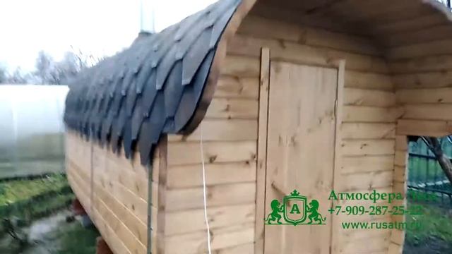 Баня бочка квадро в Гороховце 4 метра с козырьком смотреть онлайн
