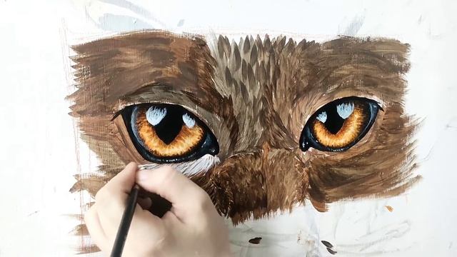 Как нарисовать глаза кота акрилом? How to draw cat’s eyes? смотреть онлайн