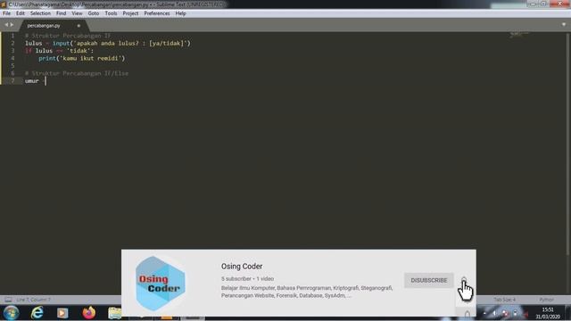 Kondisi Percabangan If/Elif/Else | Tutorial Python Bahasa Indonesia смотреть онлайн