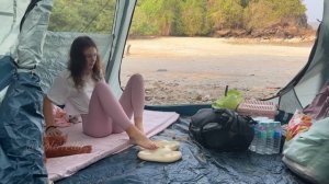 young beauty solo camping on the wild lagoon ? Tetty set up camp on the ocean/ASMR ocean