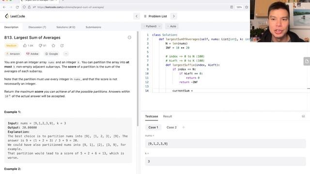813. Largest Sum of Averages (Leetcode Medium) смотреть онлайн