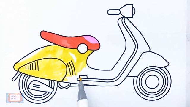 Scooter drawing - How to draw a Vespa scooter - Motor bike coloring pages смотреть онлайн