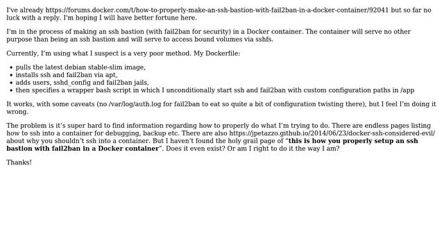 How to properly make an ssh bastion, with fail2ban, in a Docker container? смотреть онлайн