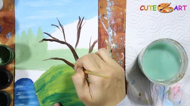 Как нарисовать ИВА У РЕКИ | Красивый пейзаж смотреть онлайн