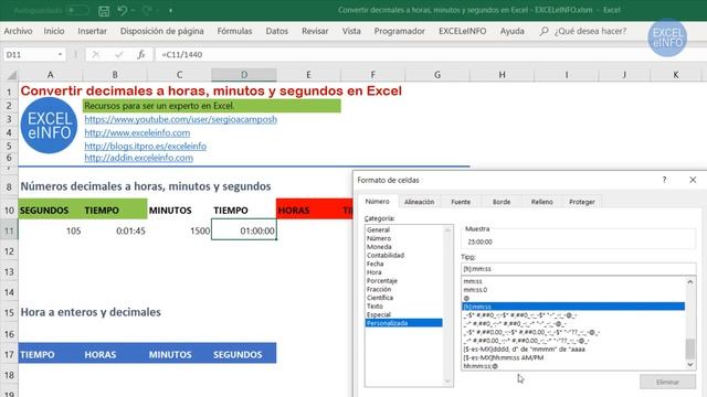 Convertir números decimales a horas, minutos y segundos en Excel @EXCELeINFO смотреть онлайн