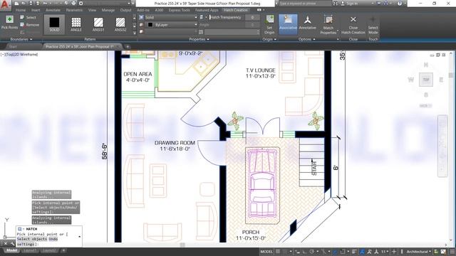 AUTOCAD # 255 TAPER SIDE HOUSE GROUND FLOOR PLAN SIZE 24' x 59' смотреть онлайн