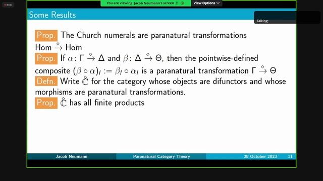 CTOf23, Jacob Neumann: Paranatural Category Theory смотреть онлайн