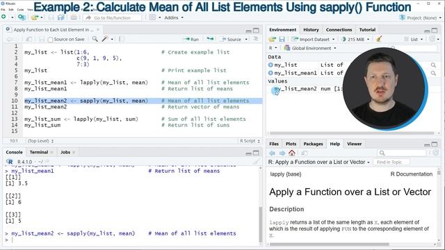 Apply Function to Each List Element in R (3 Examples) | Mean & Sum for Every Item | lapply & sapply смотреть онлайн