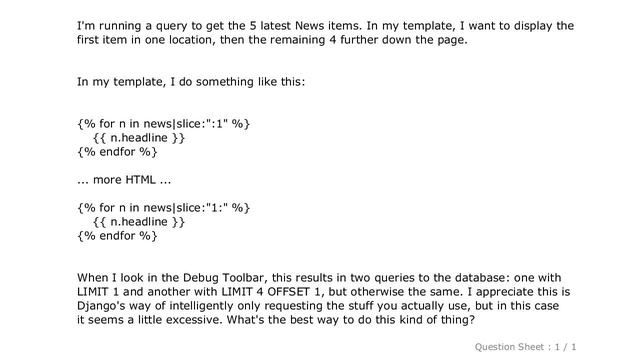 Django : Best way to slice a Django queryset without hitting the database more than once смотреть онлайн