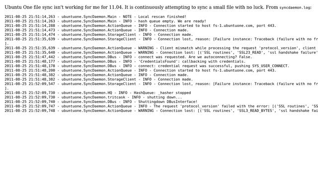 Ubuntu One File Sync problem - ssl handshake error смотреть онлайн