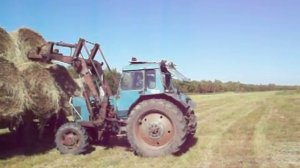 Погрузка и вывозка рулонов сена.