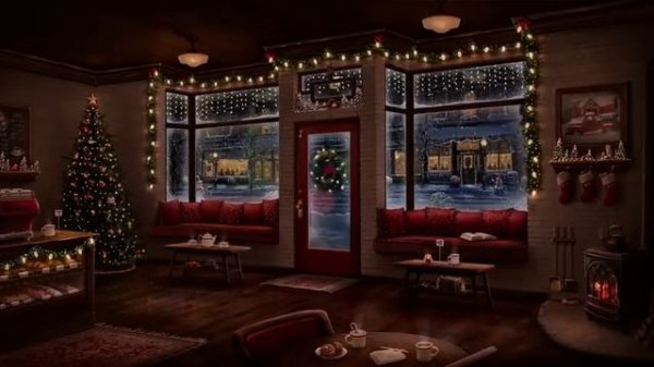 A Christmas Coffee Shop Ambience with Relaxing Christmas Jazz Music, Crackling Fire, and Cafe Sound