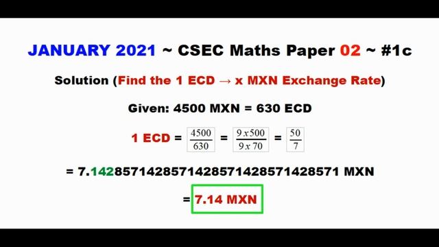 Paper2-CSEC-MATHS#77 ~ Exchange Rate ~ January 2021 Number 1c смотреть онлайн