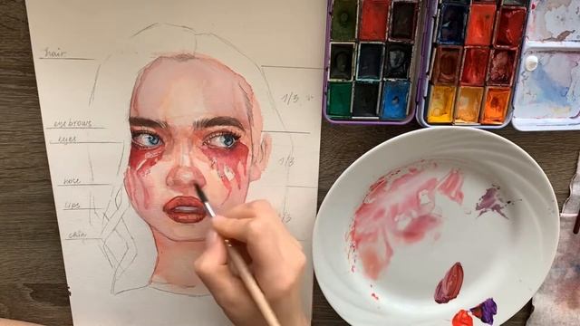 Watercolor portrait time lapse [ Соня Хромова портрет акварелью ] смотреть онлайн