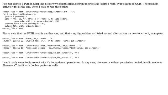 GIS: QGIS Python Scripting permission denied смотреть онлайн