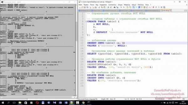 SQL таблицы. Ограничения столбца NOT NULL. Правило NOT NULL в языке SQL и базах данных SQLite