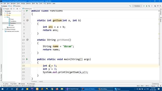 FUNCTIONS LESSON 3 JAVA IN INTELLIJ IDEA 2020 . смотреть онлайн