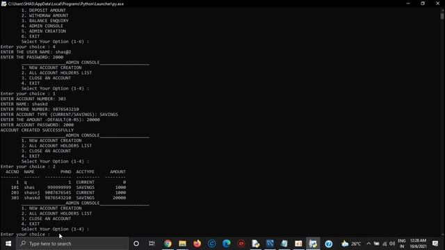 BANKING MANAGEMENT SYSTEM | MINI PROJECT | PYTHON | MYSQL | смотреть онлайн
