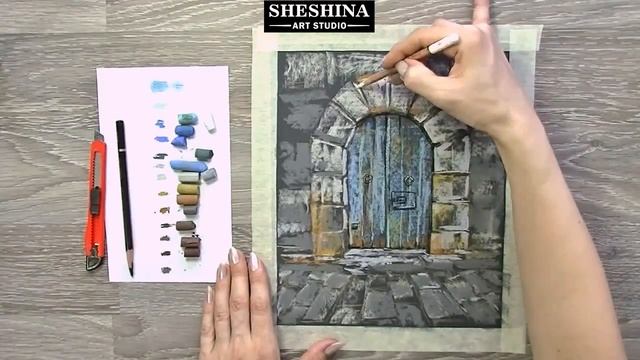 How to draw an old door with soft pastels ? Architecture elements смотреть онлайн