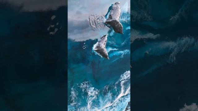 Киты Исландии. Картина смолой в наличии и под заказ 50х70см. смотреть онлайн