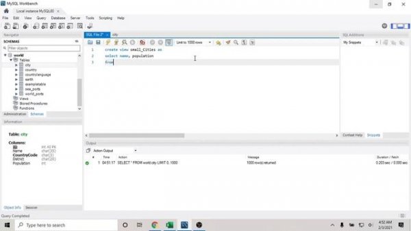 How to create a VIEW using Sql in MySql Workbench